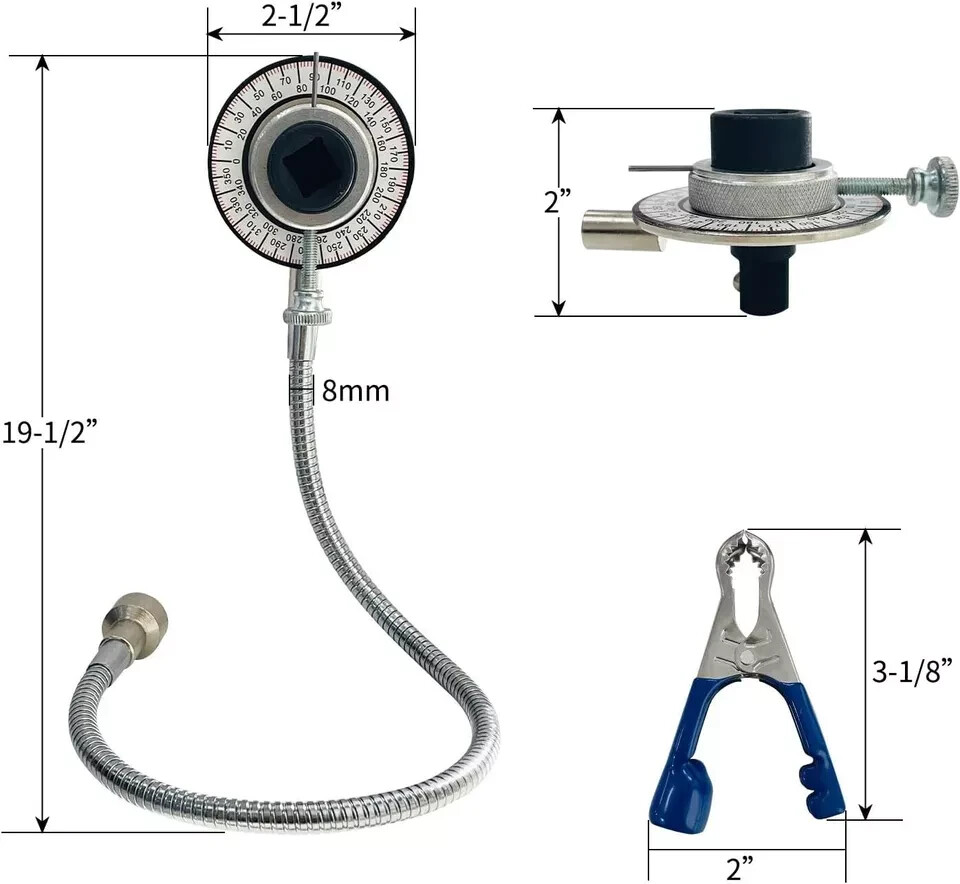 360° Angular Clip-On Torque Gauge 1/2" Drive Torque Meter Angle Torque Wrench