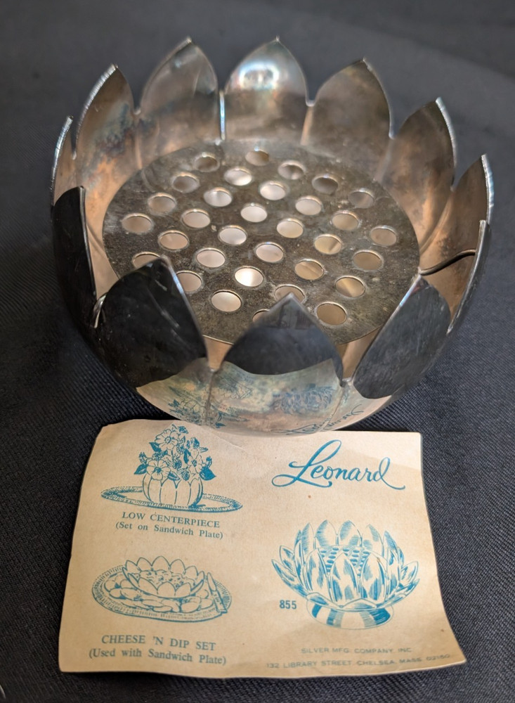Vintage Leonard Silver plate Flower Frog Lotus Petal Floral Decoration Dip Set