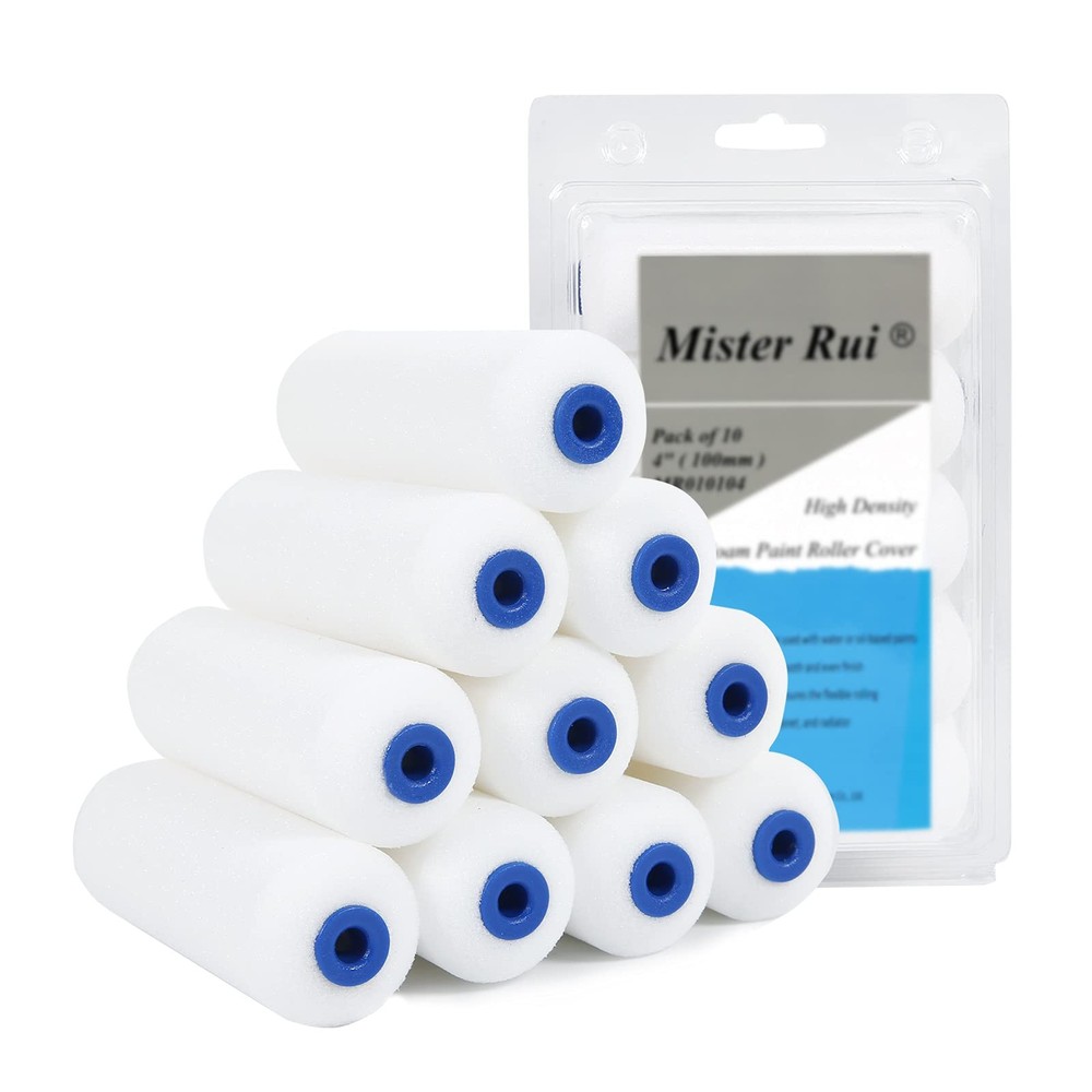 Mister 4" Double rounded foam paint roller covers, 10 Pcs Double-rounded