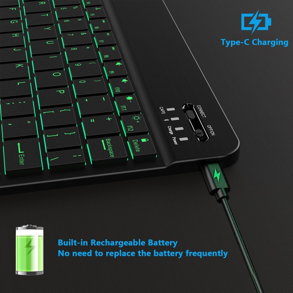 Backlit Bluetooth Keyboard Small Portable Wireless Black