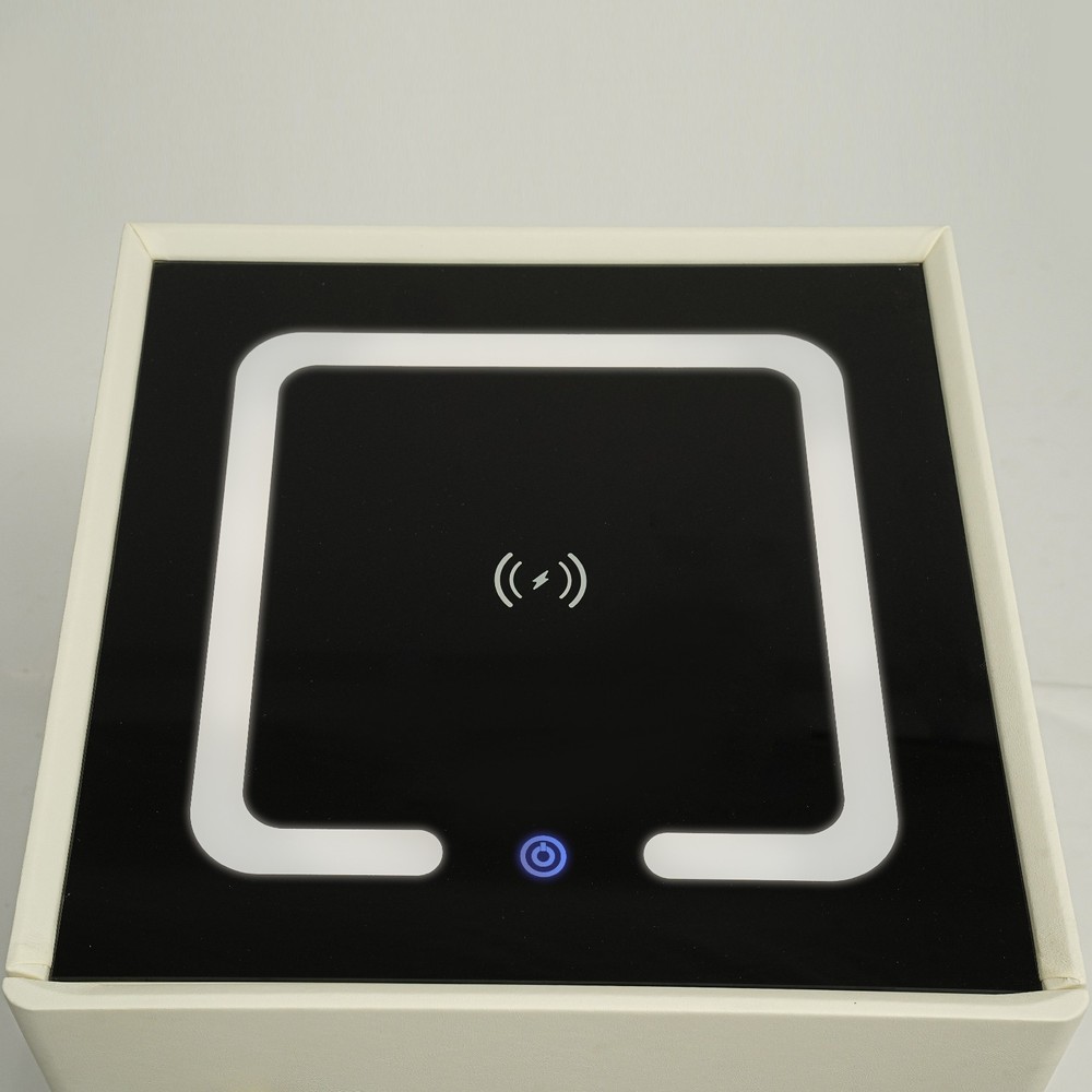 White Wireless Charging Bedside Cabinet w/Lock Bluetooth Speaker Bedside Table