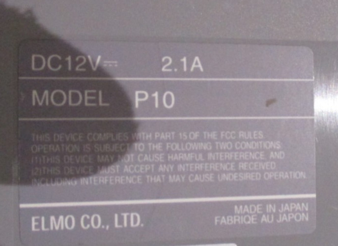 Elmo P10 Digital Document Projector | No Power Adapter