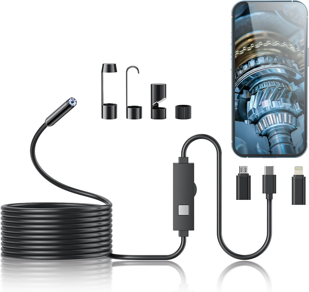 Endoscope Camera with Light, 1920P HD Borescope Tools with 8 Adjustable LED Ligh