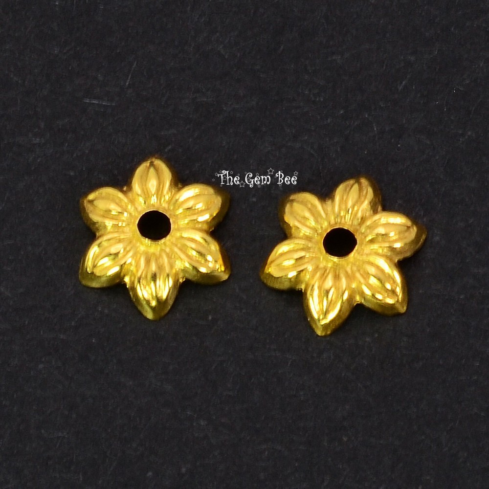6.5mm 18k Solid Yellow Gold Leaf Design Bead Cap Finding PAIR