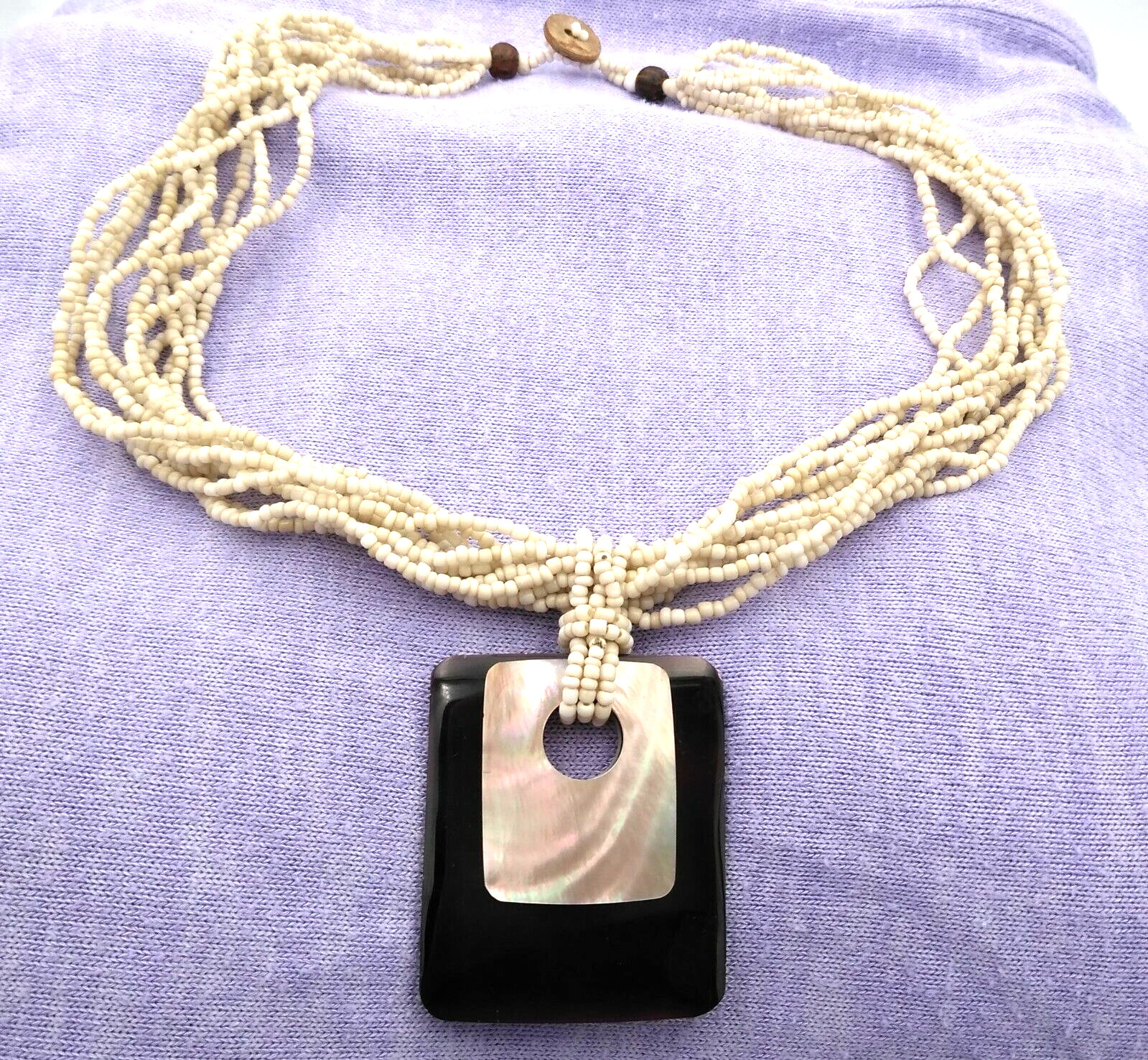 Stunning~~~20" Multi-Strand Seed Beads~~Ecru~~Heavy Necklace~~Artisan Made