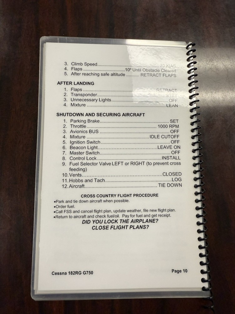 Cessna 182-RG G750 Checklist