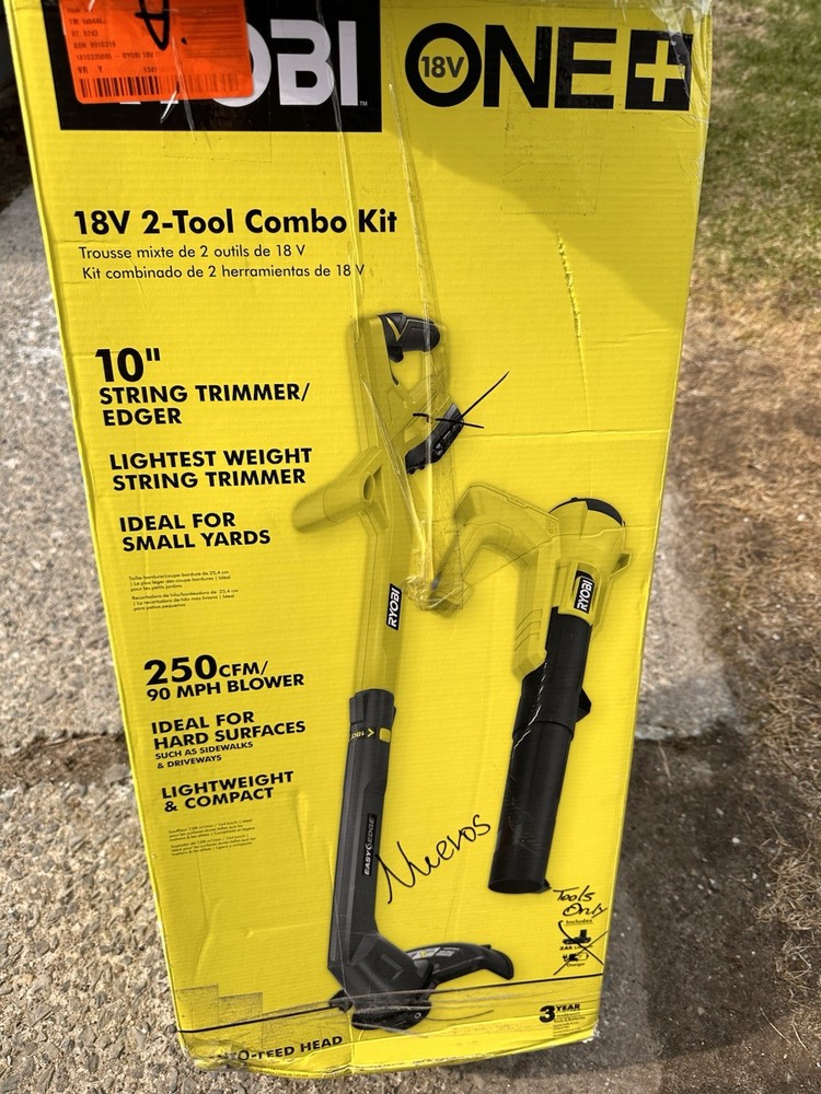 Ryobi One 18v 2-Tool Combo. Includes 10” String Trimmer & 250cfm Blower