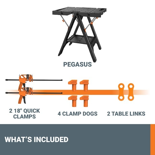 WORX Pegasus Work Table 25'' Portable Folding Workbench Black Orange