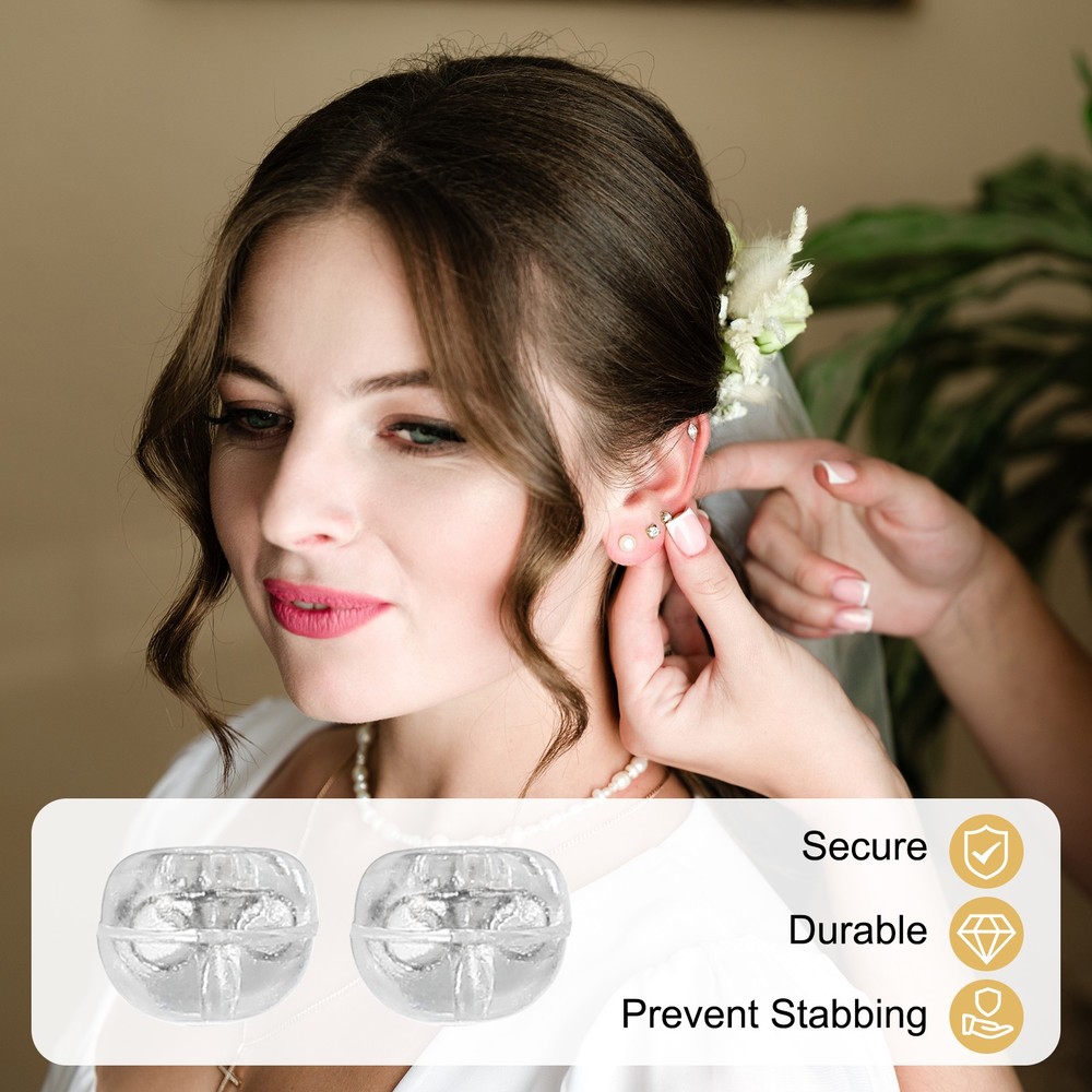 12pcs Earring Backs, Silicone Clear Earring Backs Replacements Kits, Silver