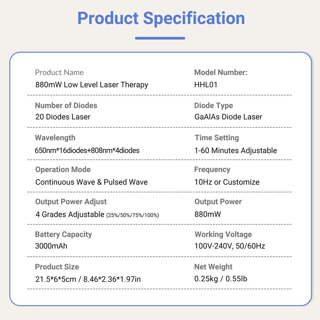 LLLT Cold Laser Therapy Device 650nm*16+808nm*4 for Fibromyalgia & Neuropathy