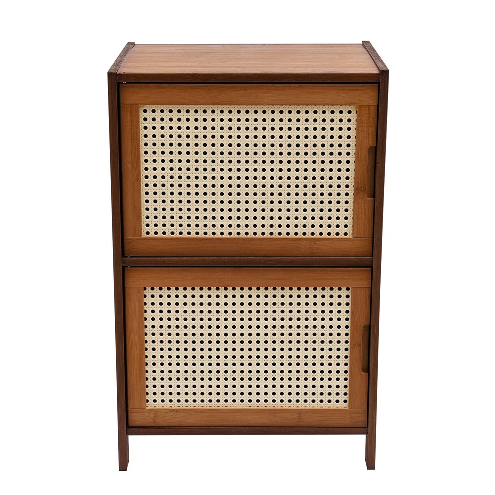 Nightstand With Decor Drawers Rattan Pattern End Table - Bamboo Sofa Side Table