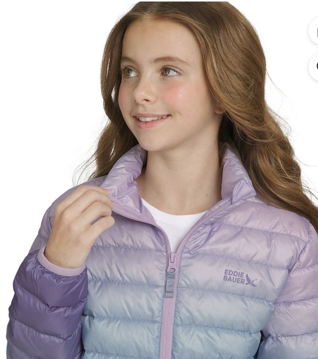 Eddie Bauer Girls Packable Down Jacket Size XL (14-16) Blue/Purple 650 NEW