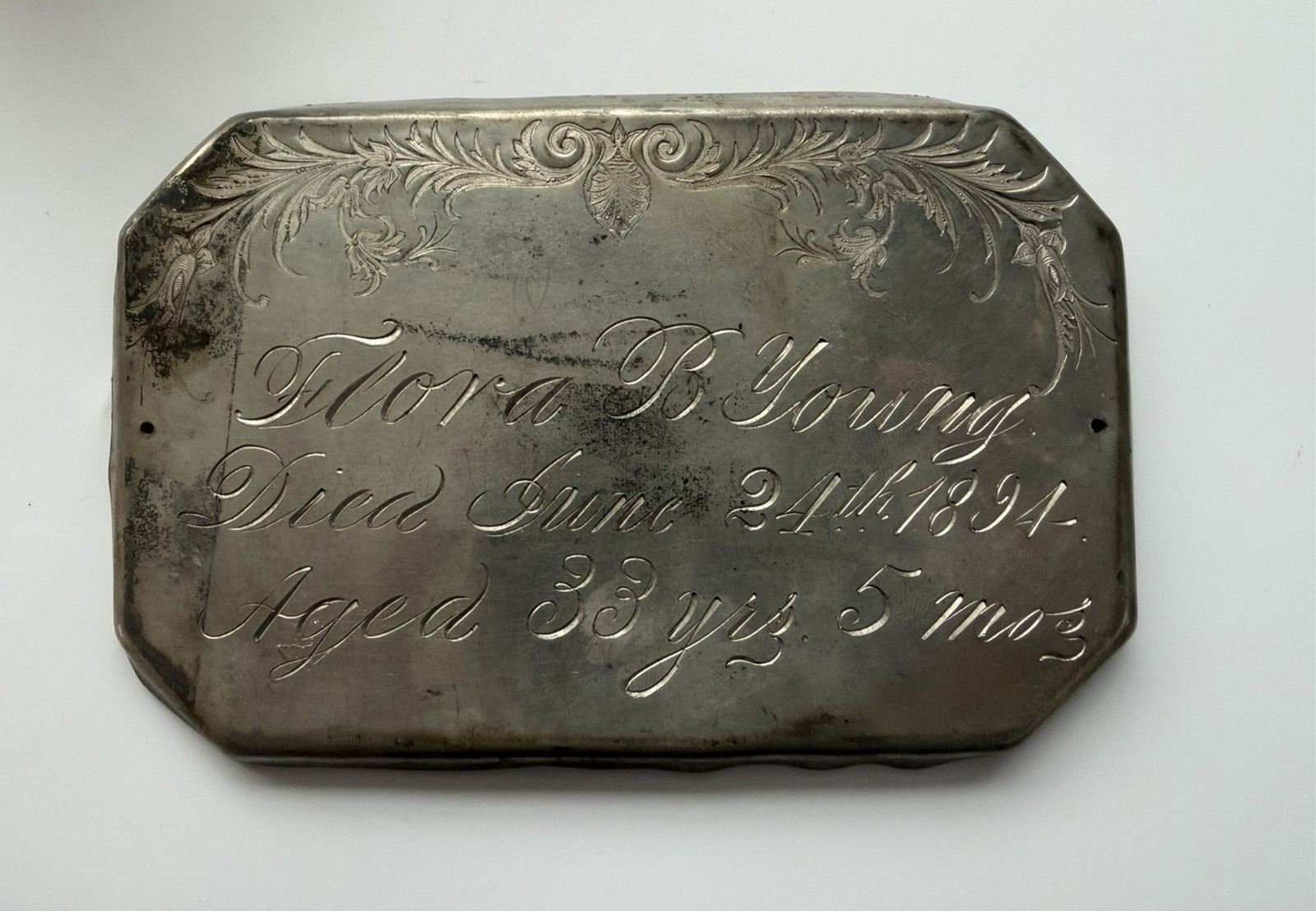 Antique Born CIVIL WAR Died June 24th 1894 Funeral Casket Silver Plate Maine