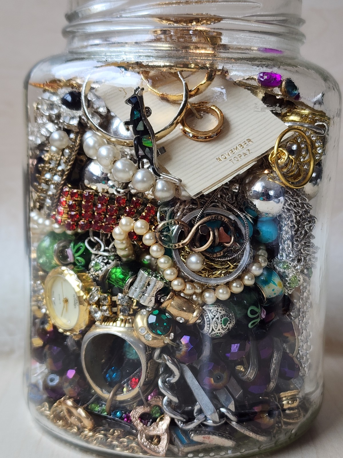 💎 Large Mystery Jewelry Jar- Mostly Wearable - Over 2lbs - Vintage lot