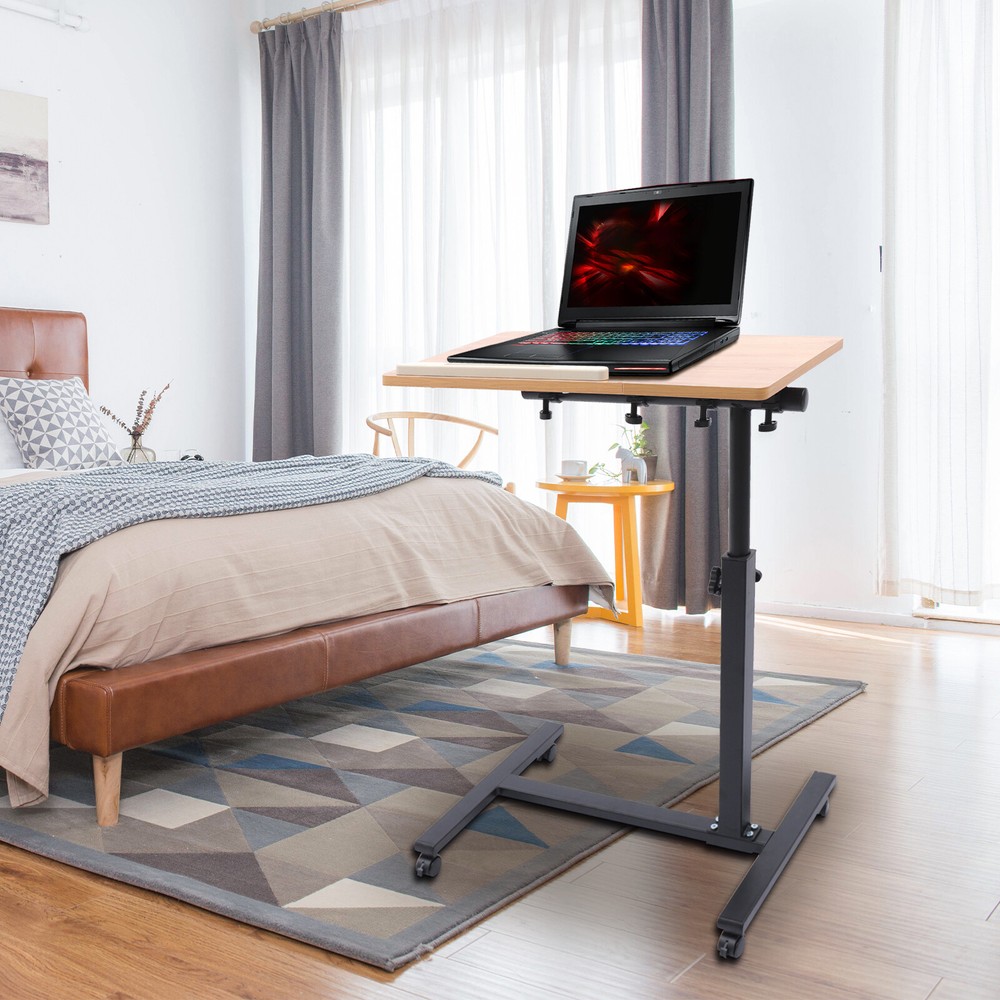 Rolling Laptop Desk Adjustable Mobile Computer Stand Bed Side Table Office Desk