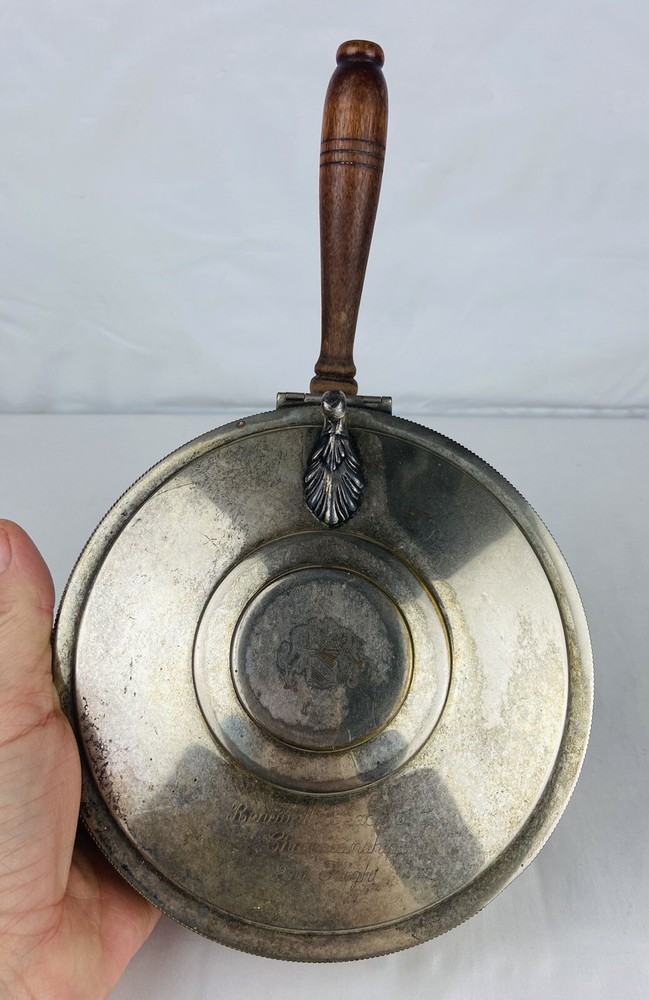 Silver-Plate Silent Butler Serving Dish Footed Scallop Hinge Rope Edge Inscribed