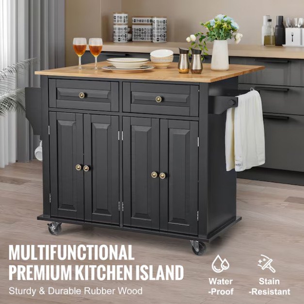 VEVOR 43-inch Rolling Kitchen Island Cart with Drop Leaf