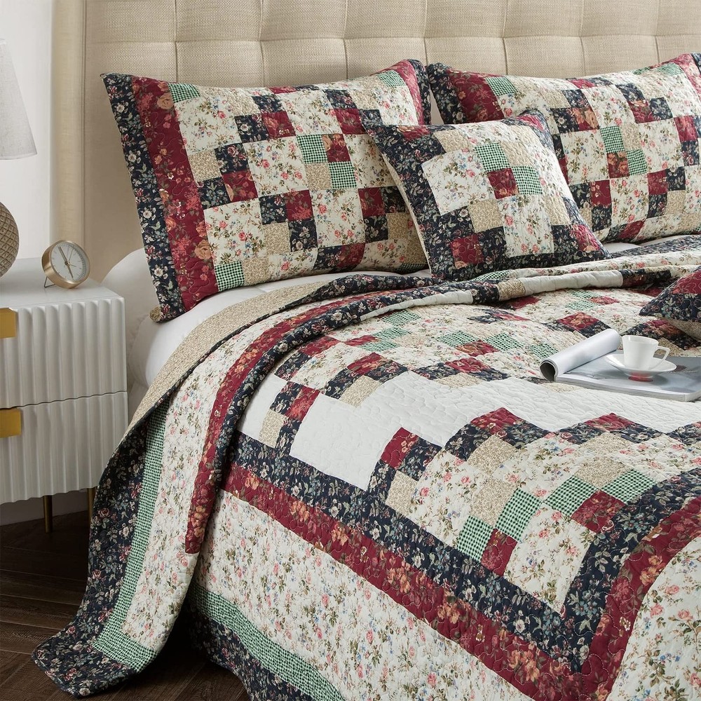 L'IRISDOM Patchwork Comforter King Size Quilt Bedding Set King, Flowerprint