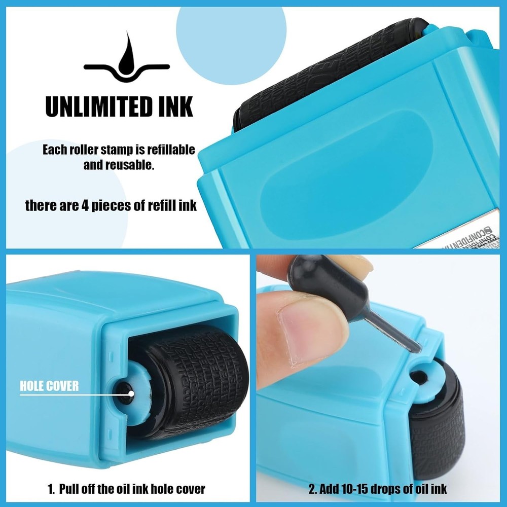 2 Pack Identity Protection Roller Stamp Identity Theft, Confidential, Privacy Ro