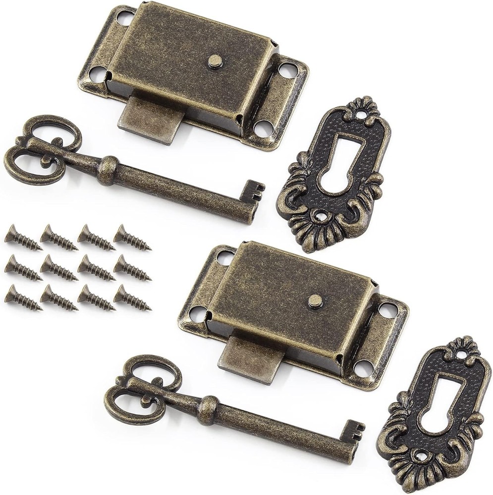 2 Sets Skeleton Key Lock Decorative Antique Bronze Cabinet