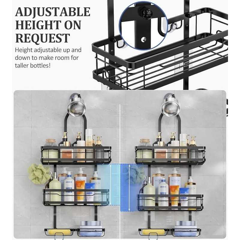 Rustproof Shower Caddy Adjustable Hanging Organizer Fast Draining W/ Hooks New