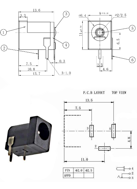 Breadboard-Friendly 2.1mm PCB Mounting Female DC Power Barrel Jack