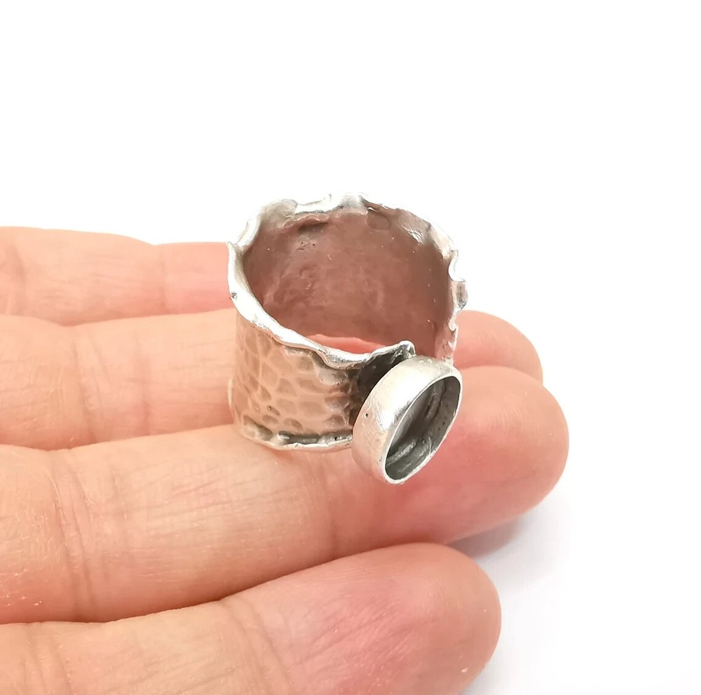 Hammered Ring Setting Resin Ring Blank Cabochon Mounting Adjustable Dried Flower
