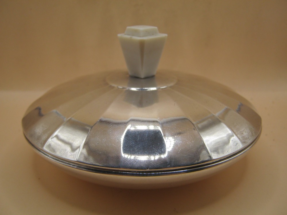 Birmingham 1938 Sterling Silver Rare Art Deco Powder Box With Bakelite Handle