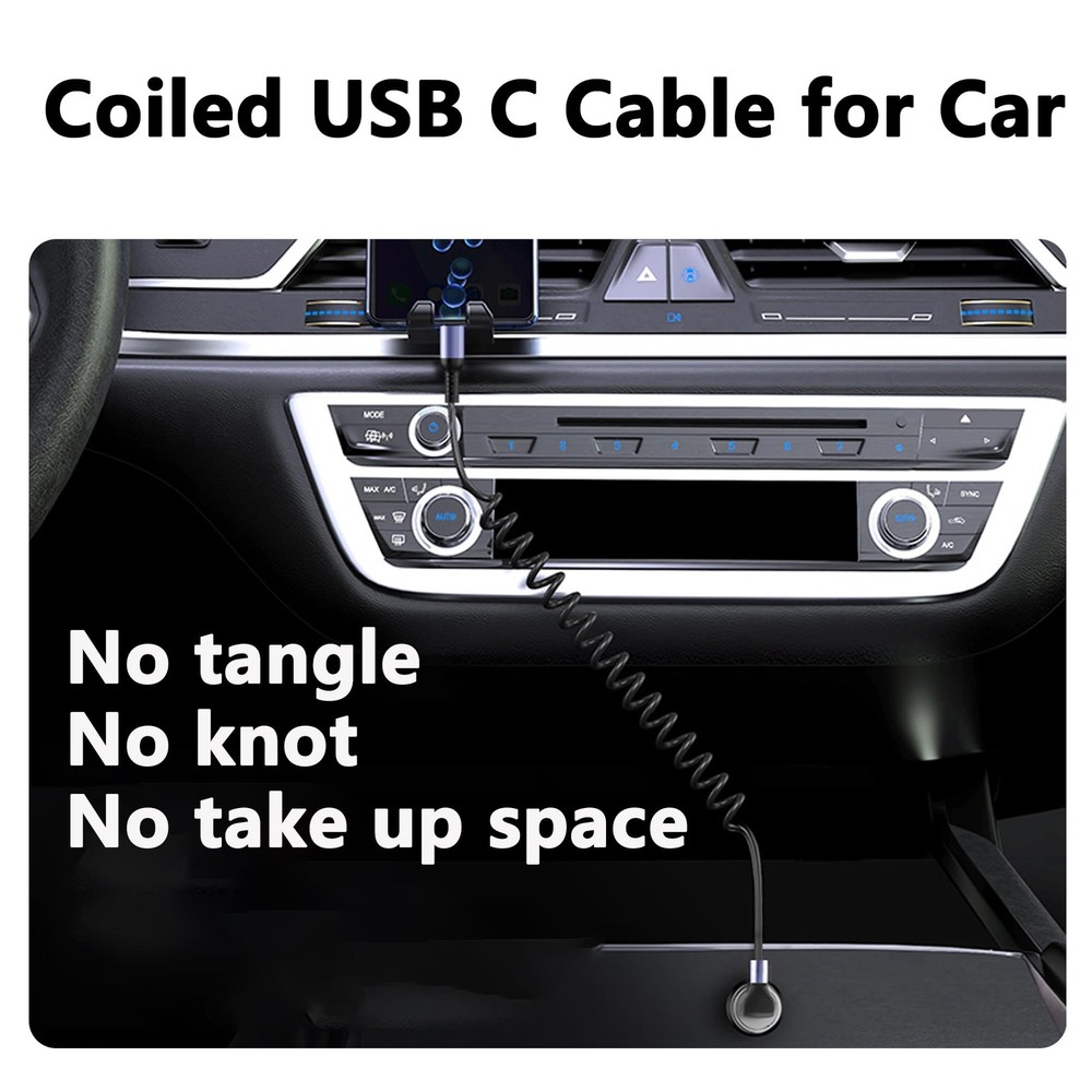 USB C To USB C Coiled Cable Right Angle Type C Spring 6A Fast Charging Cord