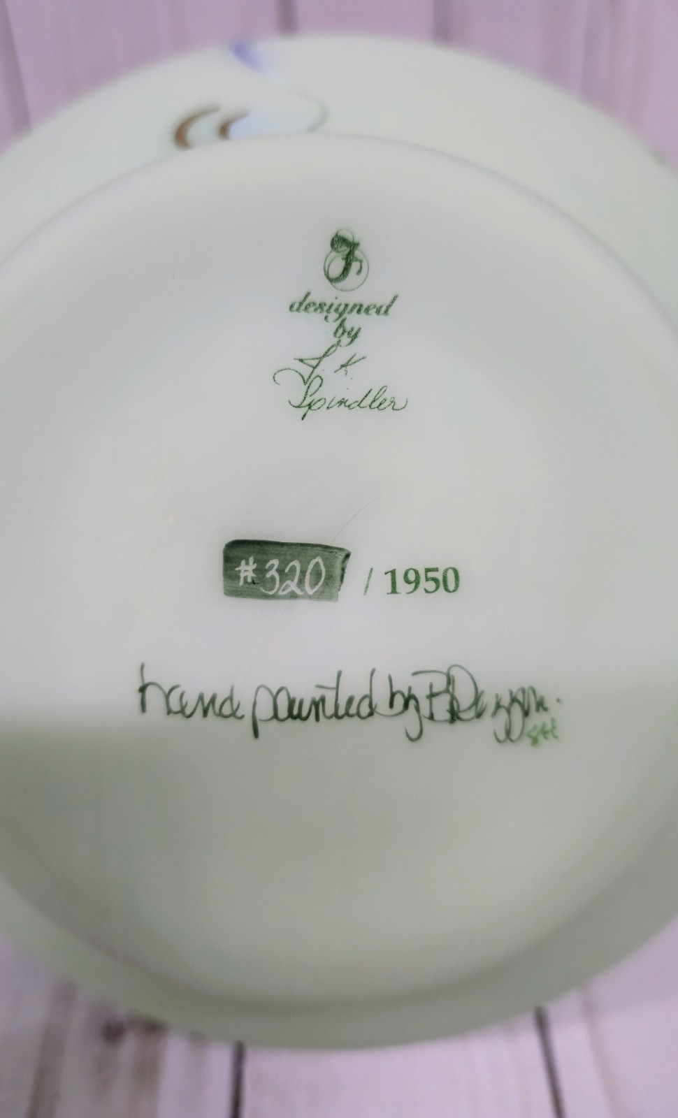 FENTON J.K. Spindler Connoisseur Lotus Mist Hibiscus Vase Hand-Painted 320/1950