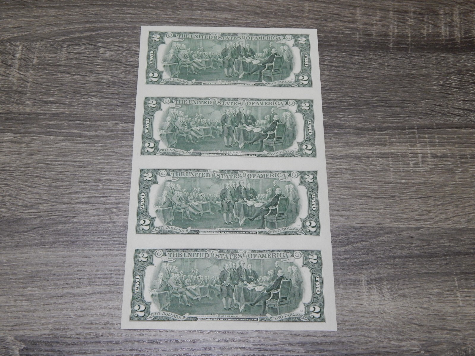 UNCUT SHEET OF (4) - U.S. $2 DOLLAR BILLS GEM UNC MAKES A GREAT GIFT ITEM # 612.