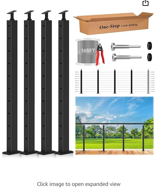 Cable Railing System - 4Pack Adjustable Line Post Kit with 160ft Cable, 10 Te...