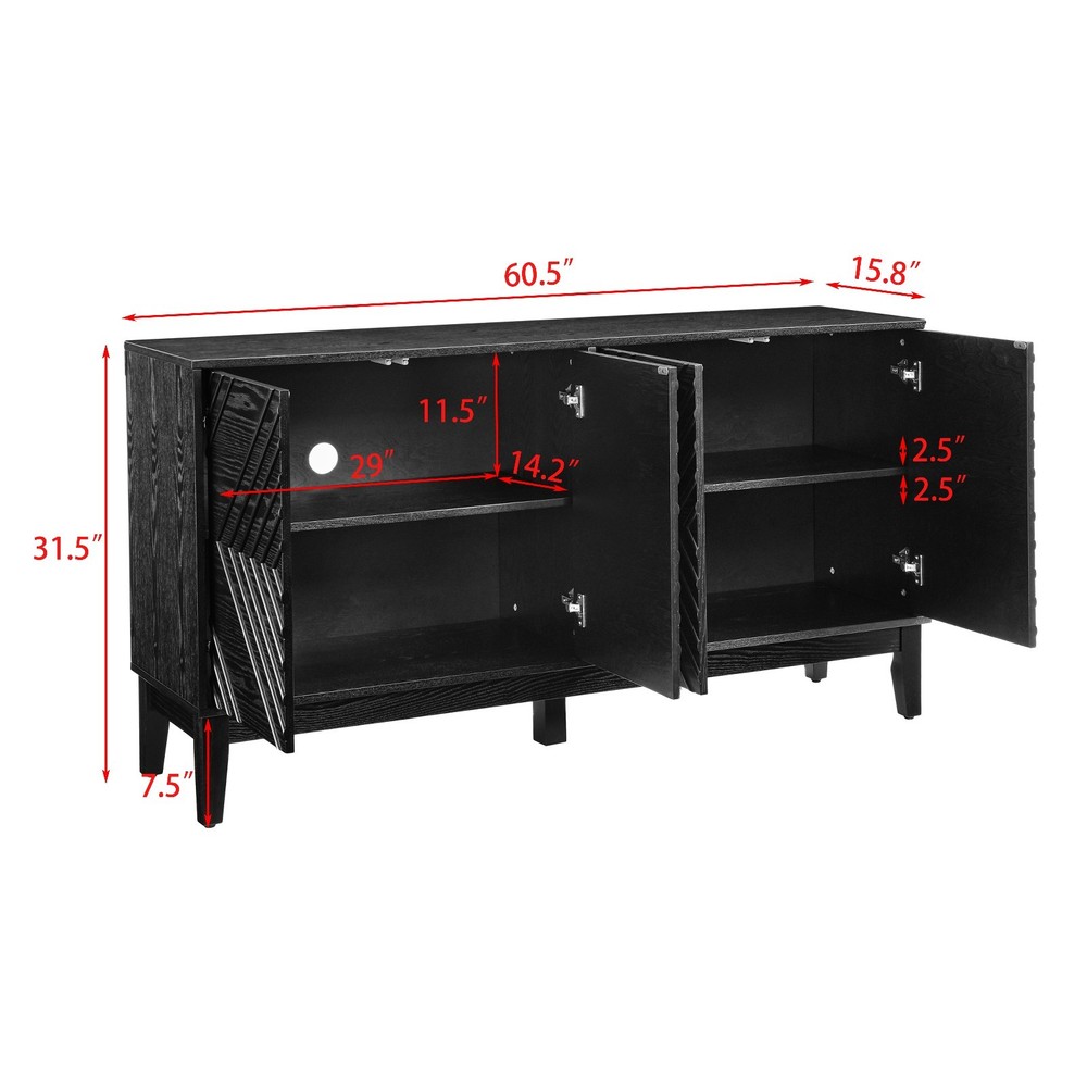 Mid Century Modern Buffet Cabinet Sideboard with Pattern & Adjustable Shelves
