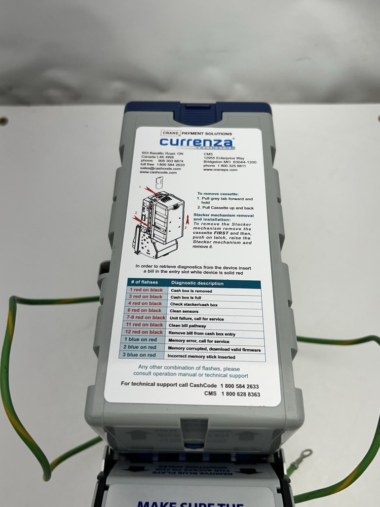 Crane Cash Code Currenza SMV 4117 Dollar Bill Validator Acceptor w/ Stacker $1