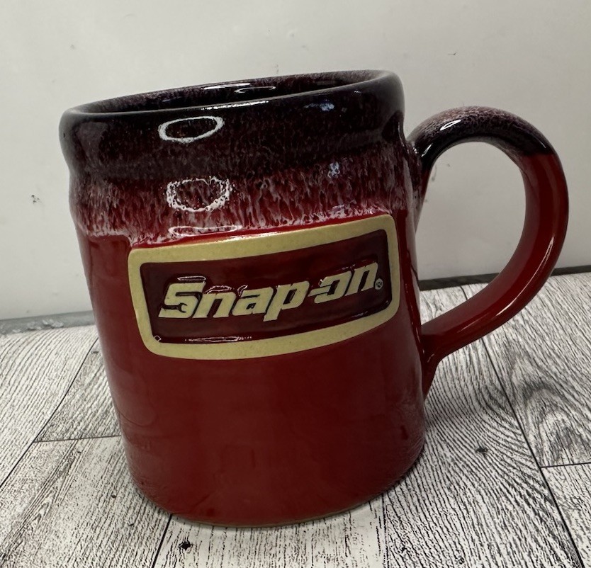 SNAP-ON TOOLS Handmade DENEEN POTTERY USA Red Drip Glaze  COFFEE Drink MUG Cup