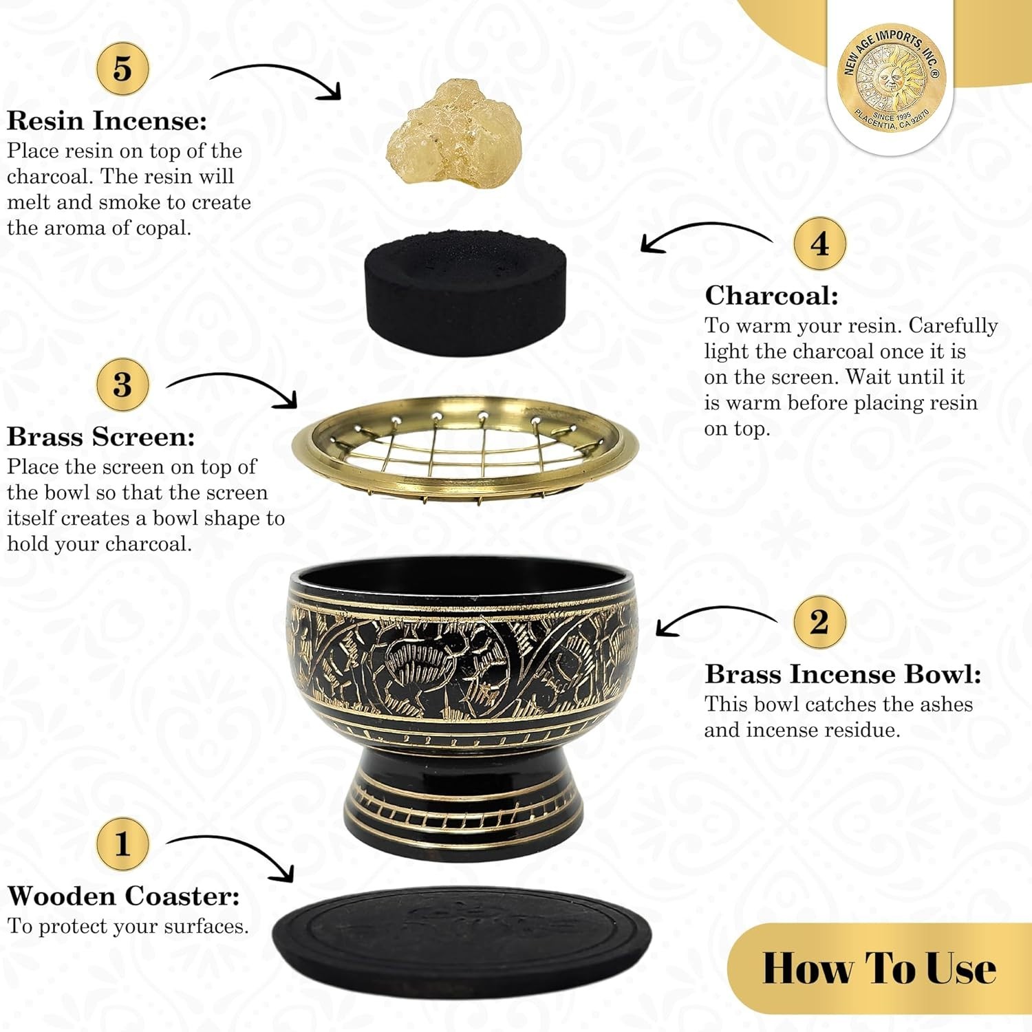 Cultural Black Brass Incense Burner with Wooden Coaster - Perfect for Meditation