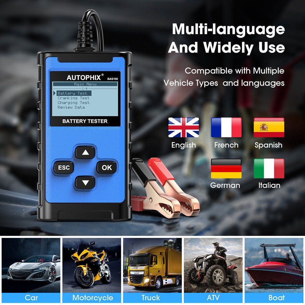 AUTOPHIX BAS100 12V 100-2000 CCA Car Battery Load Tester Tool Digital Analyzer
