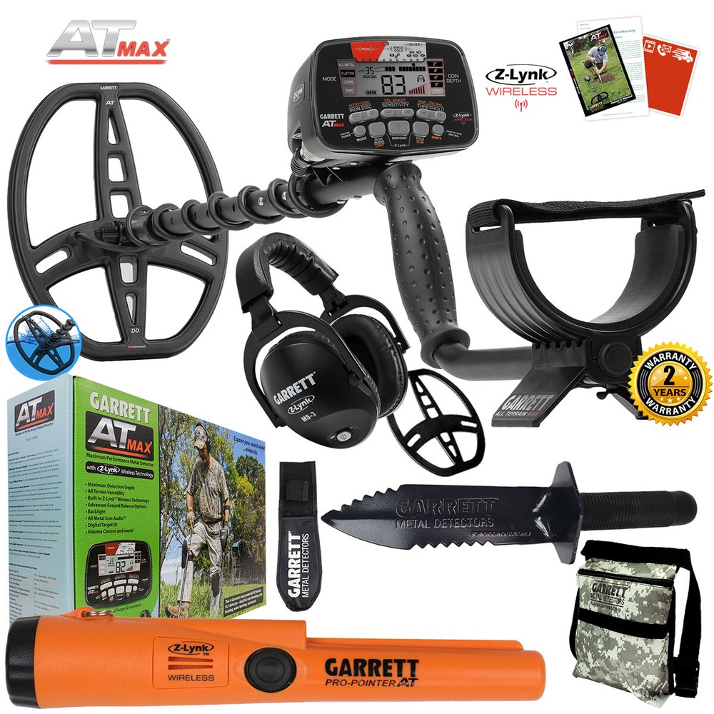 Garrett AT MAX Underwater Detector, MS-3, Pro-Pointer AT Z-Lynk, Digger & Pouch