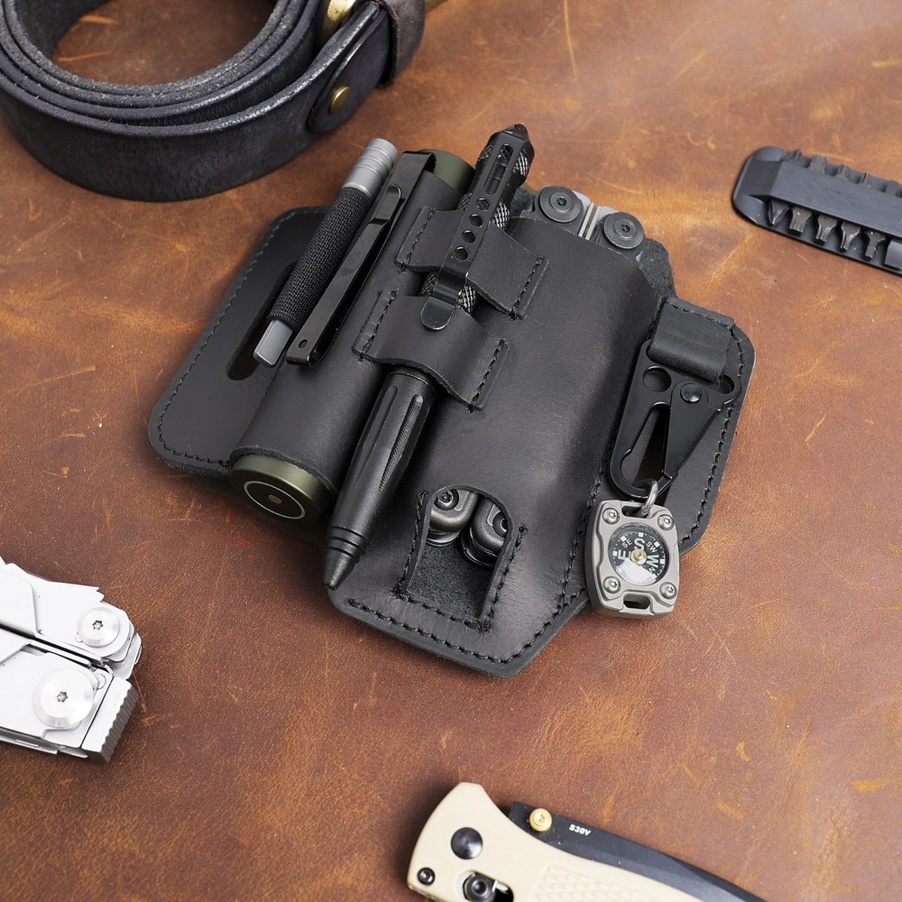 Topstache Multitool Sheath for Belt - EDC Organizer - Leather Black