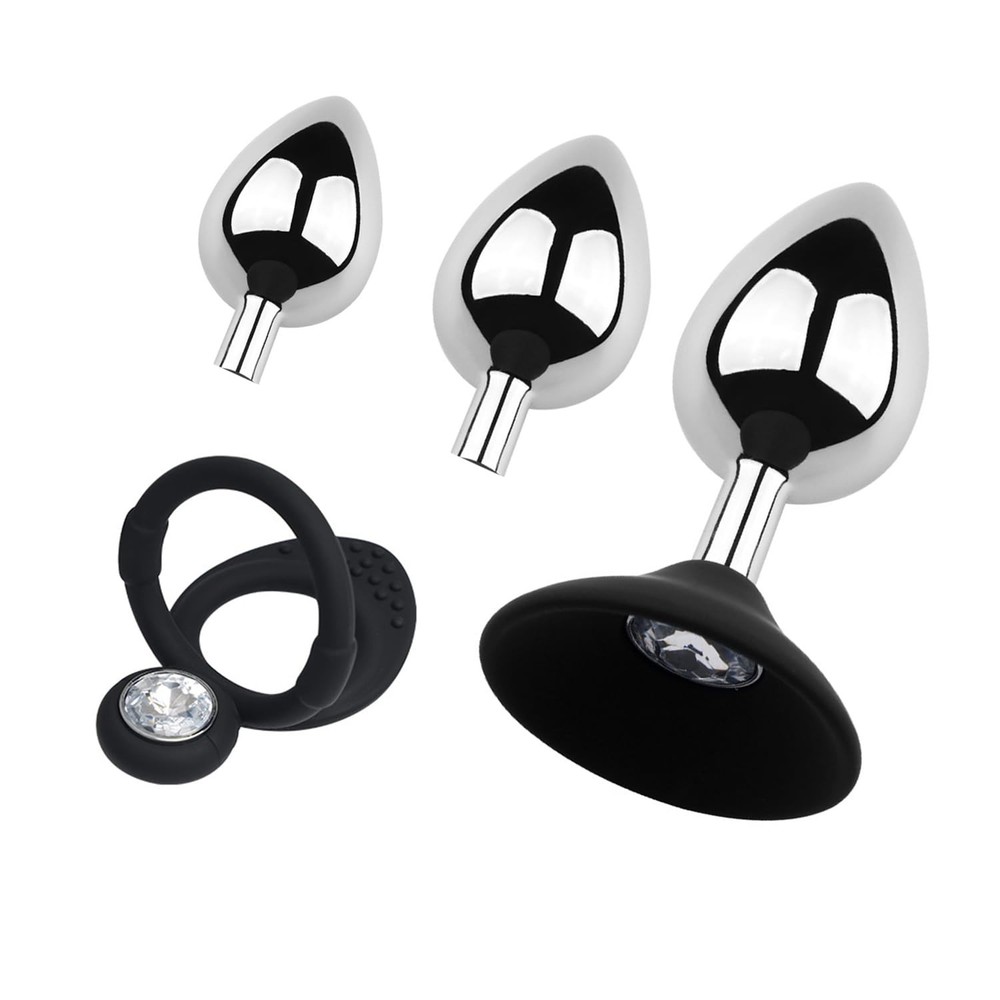 Anal Trainer Set Butt Plug 3 Pcs Metal Anal Plugs with 2 Replaceable Base Dif...