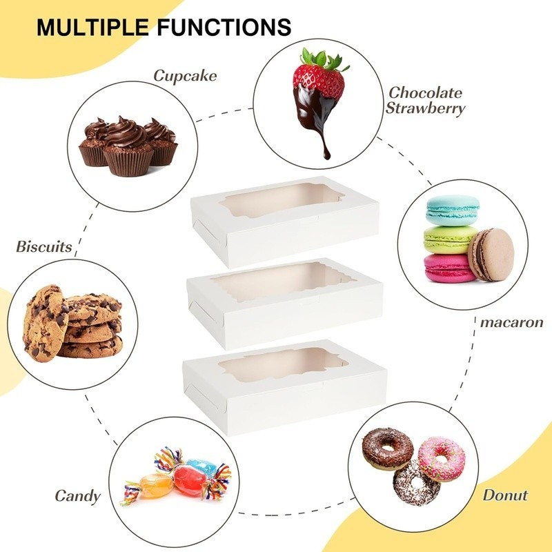 60 Pack Sturdy Cookie Boxes W/ Transparent Windows Bakery Gift Packaging New