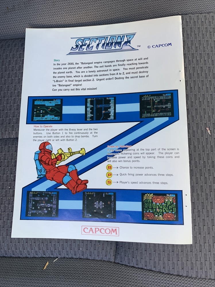 Original 11- 8.5'' Section Z Capcom arcade video game AD FLYER