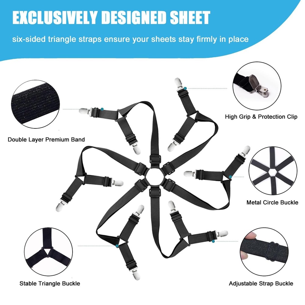 Bed Sheet Holder Straps, Adjustable Elastic Fitted Sheet Strap Tablecloth Cli...