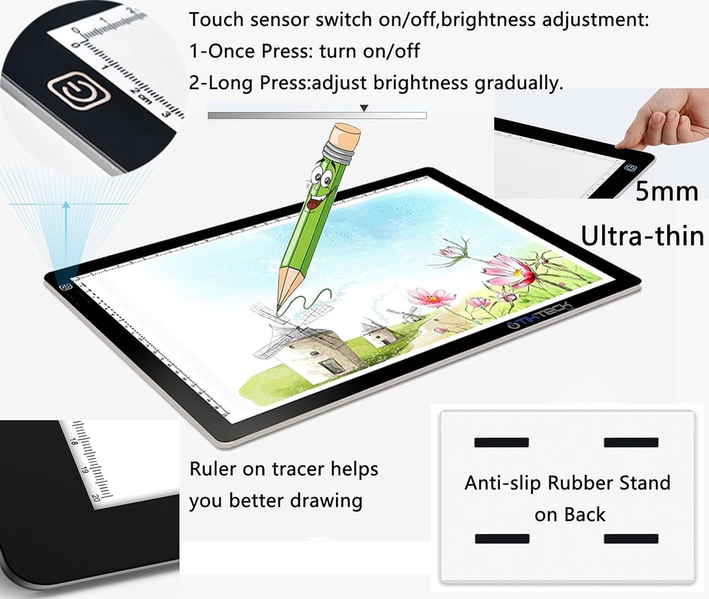 A4 Ultra-Thin Portable LED tracing Light Box Dimmable Brightness Black