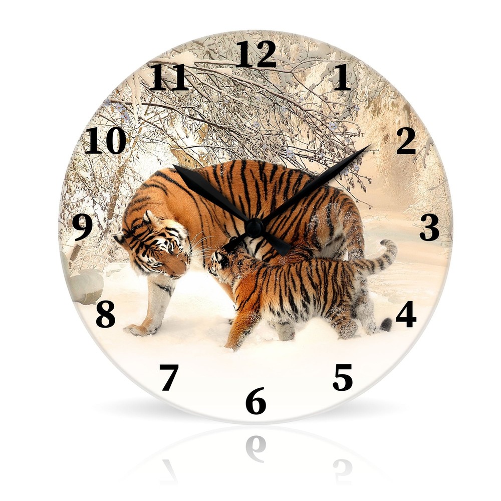 Tigers br Round Acrylic Wall Clock 10.75"
