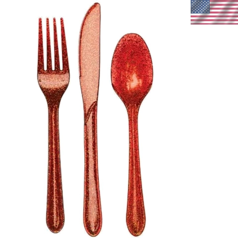 Glamorous 24-Piece Red Glitter Cutlery Set - Unforgettable Dining Experience