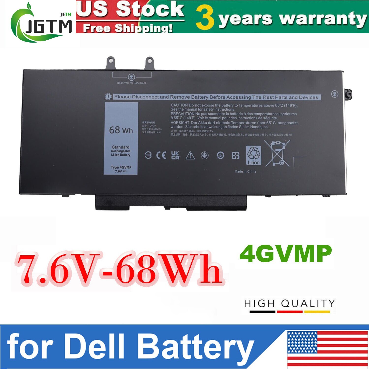 4GVMP Battery For Dell Latitude 5400 5500 Precision 3540 9JRYT C5GV2 Laptop 68Wh