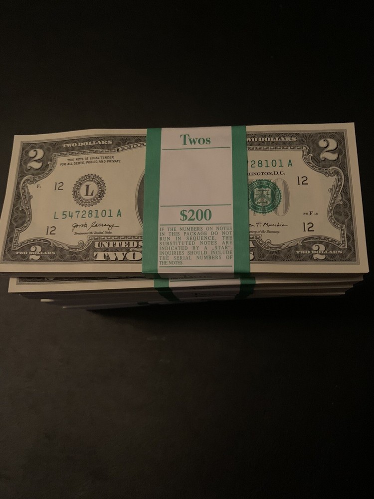 100 ($2) TWO DOLLAR BILLS UNCIRCULATED SEQUENTIAL - 2017A CONSECUTIVE ORDER