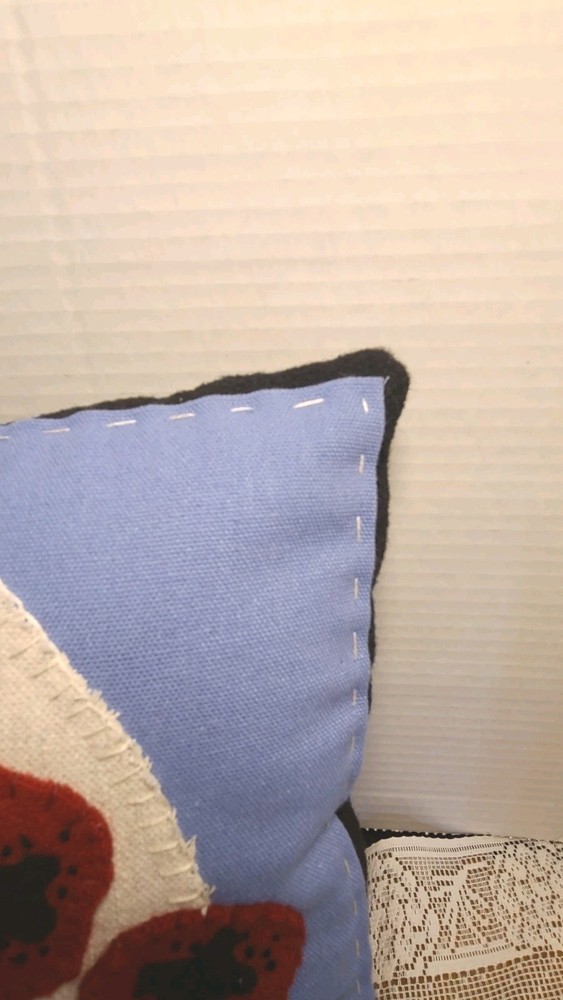 Picking Poppies Sheep Applique' Pattern Throw Pillow