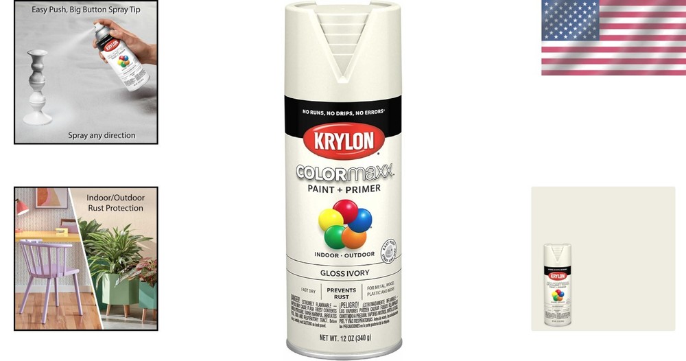 12 oz Acrylic Spray Paint & Primer - Gloss Ivory, Fast-Drying Solution